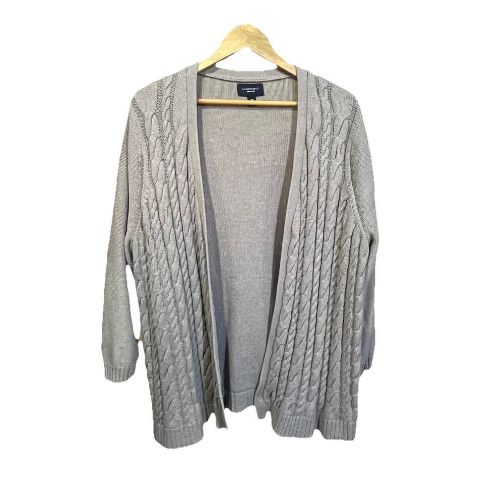 Land's End Drifter Cable Knit Cardigan Sweater Womens 2X Beige Fisherman Mature